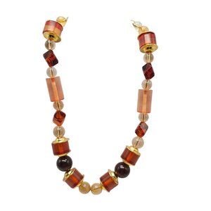 Vintage Panatela Grande Designs Beaded Necklace Amber Gold Transparent Acrylic